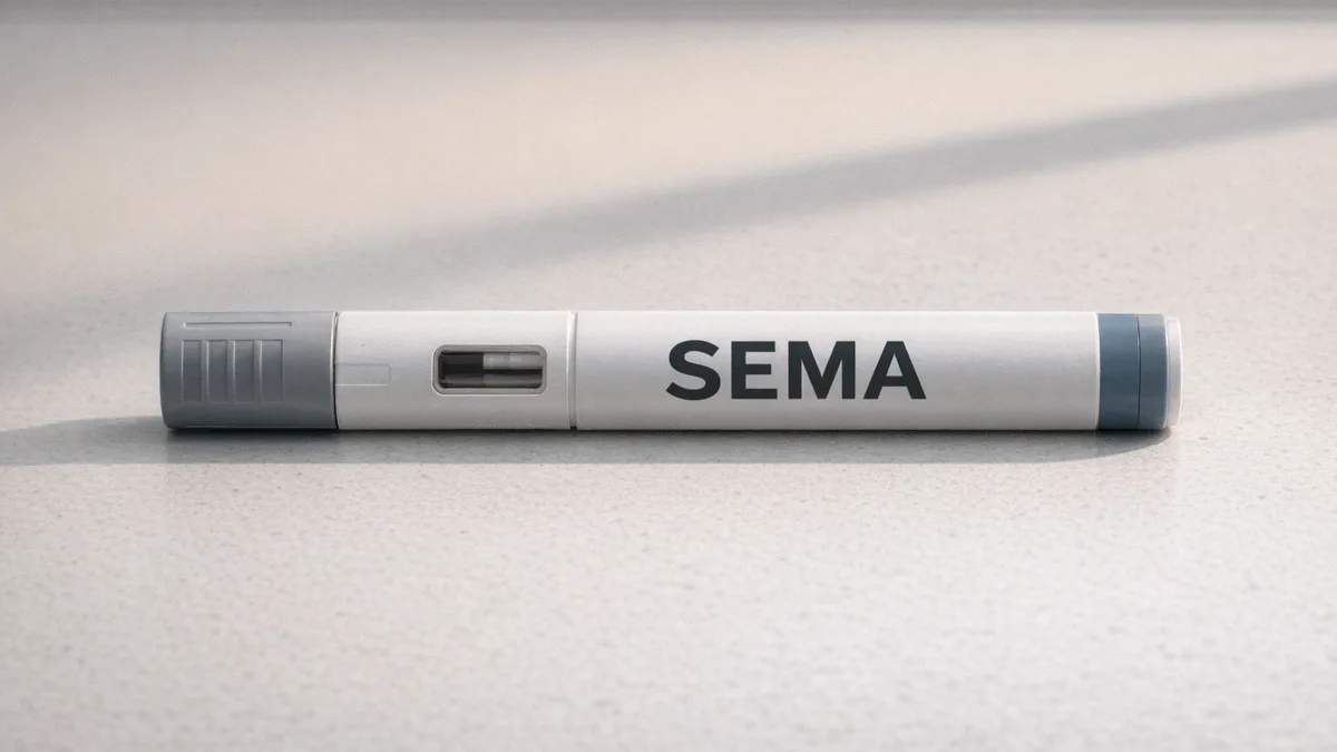 Unbranded SEMA injection pen photographed with authentic molded hardware